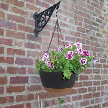 2 Pack Self Watering Hanging Planters: 9.7 Inch Pots with Chain Tray, Black - color: Black