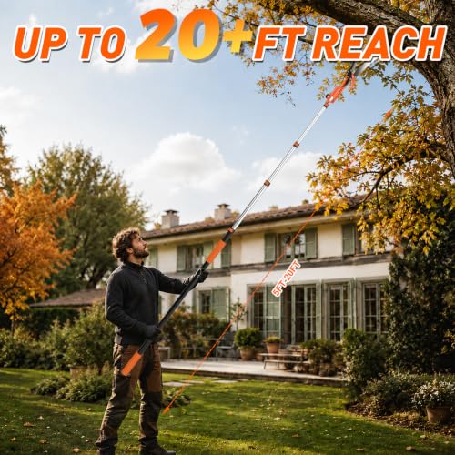 SISUPASSIE 26FT Reach Tree Trimmer, Telescoping Pole Saw with 5-20FT Extension Pole, Manual Tree Pruner Extendable for Yard, Garden, Patios - size: 20FT