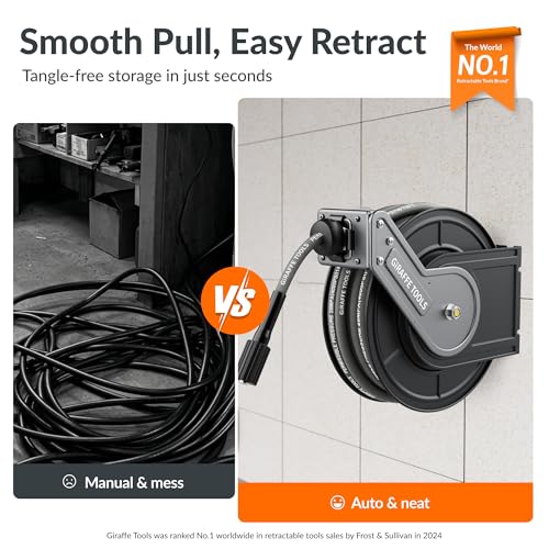 Giraffe Tools Pressure Washer Hose Reel with Replaceable 60FT Pressure Hose