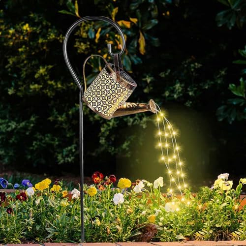 Watering Can with Lights, Solar Lights for Outdoor Garden Art Decor Hanging Solar Lanterns, Metal Waterproof for Walkway Yard Pathway Patio Table