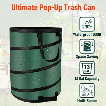 Camping Trash Can, Pop Up Collapsible Garbage Can, 10 Gallons, Foldable Recycle Bin Made of 600D Oxford Cloth for Gardening, Camping and Home Storage (Green) - size: 1 Count (Pack of 1)