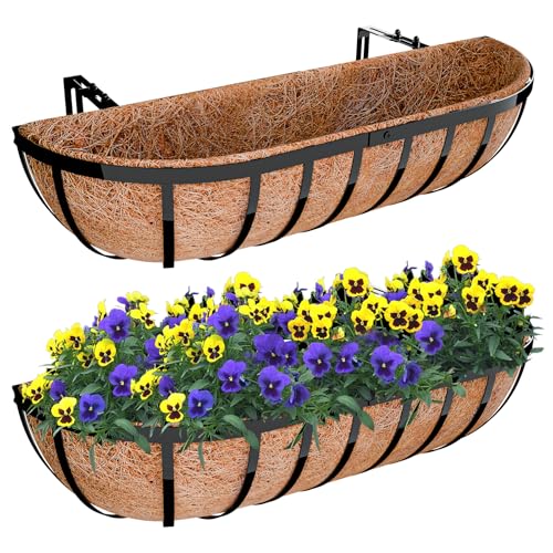 Halatool 24 Inch Railing Planter Box, 2 Pack Trough Planter Box for Outdoor - color: Semi-circle