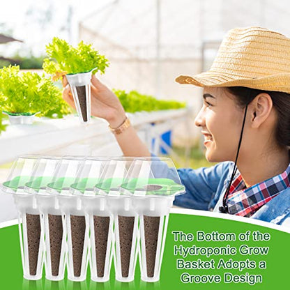 Potchen 400 Pcs Hydroponic Growing Kit - Reusable Plant Grow Sponges, Baskets, Lids & Labels - Indoor Use - Modern Style - Hole Design - Flower Theme - Polished Finish