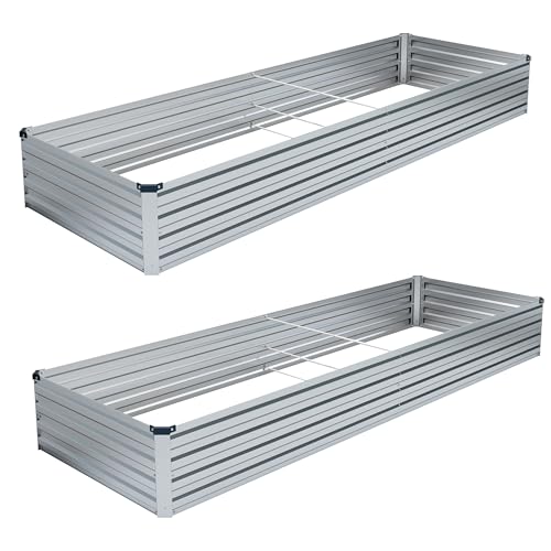 DIIYIV 2PCS 8x4x1FT Galvanized Raised Garden Bed Kit,Vegetable Boxes-Rectangle Metal Flower Box,Large Planter Raised Beds Outdoor Garden for Planting,Fruit,Herb-Silver - color: Silver, size: 8x4x1(2PCS)