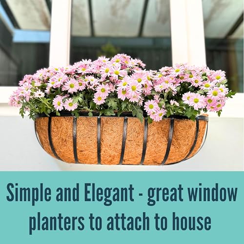 LaLaGreen Large Wall Planter (36 in, 8 Pack) Black Coco Liner Window Box - size: 36" x 8