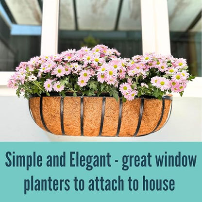 LaLaGreen Large Wall Planter (36 in, 8 Pack) Black Coco Liner Window Box - size: 36" x 8