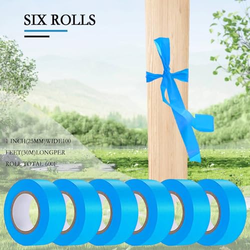6 Pack Blue Flagging Tape, Non-Adhesive Plastic Ribbon Neon Marking Roll - color: Blue
