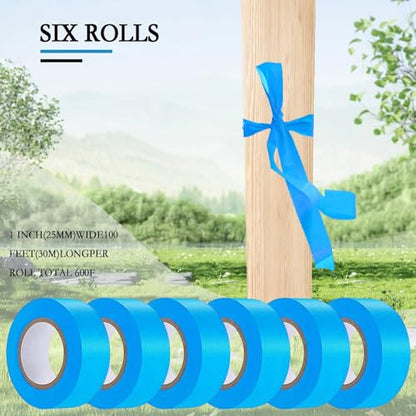 6 Pack Blue Flagging Tape, Non-Adhesive Plastic Ribbon Neon Marking Roll - color: Blue