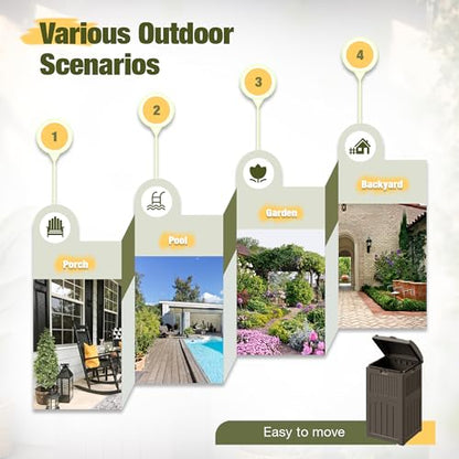 Devoko 33 Gallon Outdoor Trash Can with Dual Lid, Hideaway Garbage Bins,2Pc - color: Deep Brown, size: 2 Pack