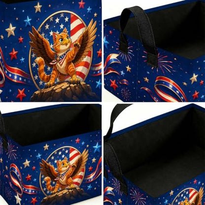 Patriotic Cat Storage Basket with Handles, Eagle Cat Laundry Hamper 56L Large Collapsible Organizer, Laundry Basket for Bathroom/Laundry/Bedroom - color: Patriotic Cat