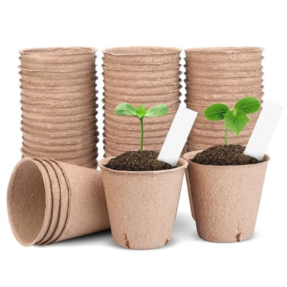 40 Pack Peat Seedling Pots for Garden Seed Starting, 3.15 Inch Biodegradable Nursery Pots with 10 Plant Labels for Flowers, Herbs & Vegetables