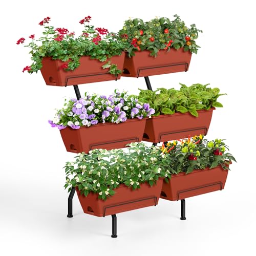 Raised Garden Beds Vertical Garden Planters Indoor Outdoor Standing Raised Planter Box with Legs, Plastic Raised Bed Tiered Planter Boxes Elevated Herb Flower Beds for Vegetables, Balcony, Patio, Red - color: Red
