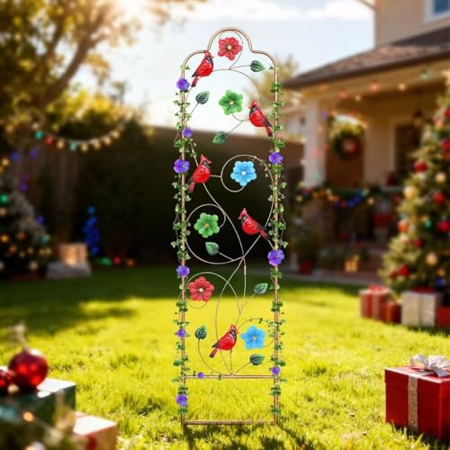 2 Pack Metal Garden Trellis Arched Fence Trellises for Climbing Plants Outdoor, Roses, Vines, Flowers, and Vegetables Support, 60'' H x 12'' W Redbird - color: Redbird
