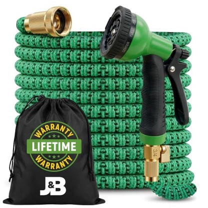 J&B XpandaHose 100ft Expandable Garden Hose, Lightweight, Brass Connectors - color: Green/Black, size: 100ft