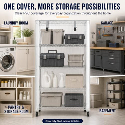 Wire Shelving Cover 48" x 24" x 72" Clear PVC Dustproof Storage Rack Cover - color: Transparent, size: 48" W x 24" D x 72" H