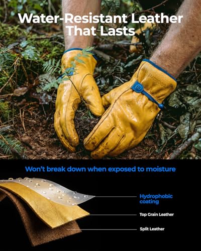 toolant DRIHIDE Leather Work Gloves, Water Resistant Top Grain Cowhide, Durable & Comfortable for Gardening, Ranching - size: Small