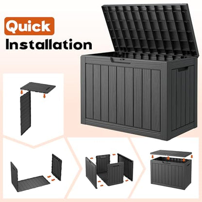 Waterproof Outdoor Storage Box, Resin Patio Bin,50 Gal,Black - color: Striped Black, style: 50 Gallon