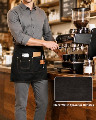 2-Pack Work Server Apron for Men Women with 3 Pockets for waiting staff