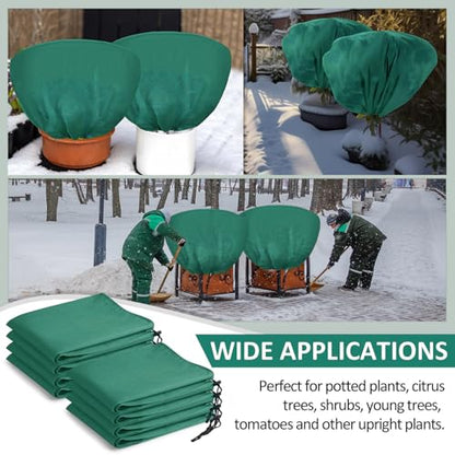 12 Pcs Winter Plant Covers Freeze Protection 39.4x23.6 Inch Horizontal Shrub Tree Rose Plant Protection Bags Frost Blanket with Drawstring for Fall Winter Outdoor Garden Planting (Dark Green) - color: Dark Green