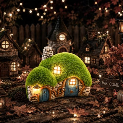 Solar Garden Outdoor Fairy House Statue 10.05-In Lawn Yard Porch Ornament - color: Fairy House - new