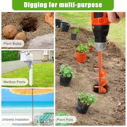 Insaga Auger Drill Bit for Planting 2x32 Inch, Heavy Duty Garden Earth Auger with Safety Edges & Orange Anti-Rust Coating, Compatible with Cordless Drills for Clay/Rocky Soil/Sandy Lawn (Hex Shank) - size: 2x32''