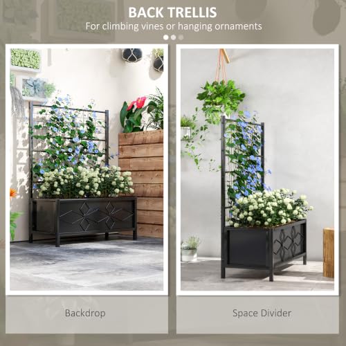 Outsunny Planter Box with Trellis, 35.4 x 15.7 x 47.2 inch, Black - color: Black