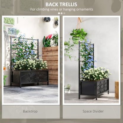 Outsunny Planter Box with Trellis, 35.4 x 15.7 x 47.2 inch, Black - color: Black