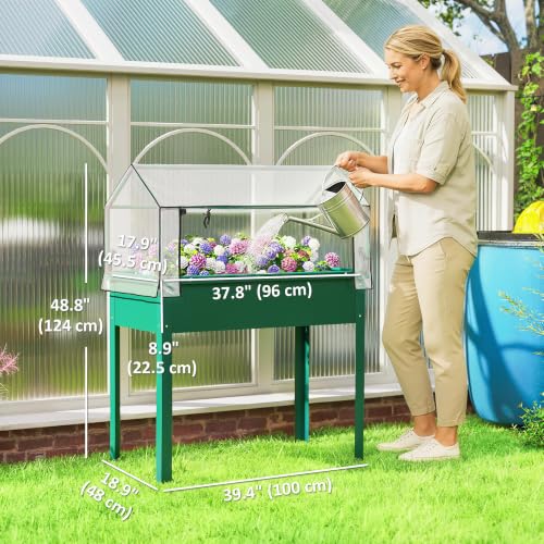 Outsunny Raised Garden Bed with Flip-Up Cover, 39.4"x18.9"x48.8", Green - color: Green