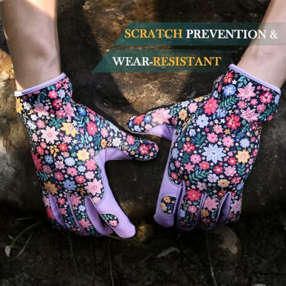 Gardening Gloves for Women, Breathable Leather Garden Gloves,Gardening Gift - color: Purple - Flower