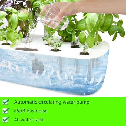 Hydroponics Growing System Kit 12 Pods Indoor Herb Garden with Grow Light - color: White