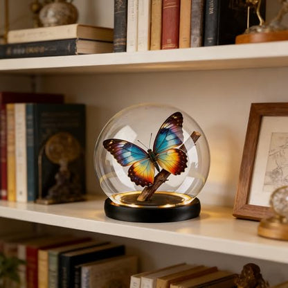 Cloche Glass Dome with LED Base, Round Glass Display Bell Jar, 6 Inch