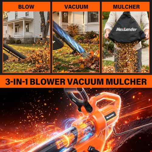 MAXLANDER 3 in 1 Electric Corded Leaf Blower, Leaf Vacuum and Leaf Mulcher - color: Amber
