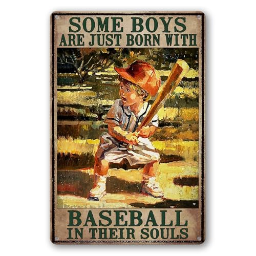 Baseball Metal Tin Sign Vintage Baseball Poster Baseball Wall Decor For Boys Room Bedroom Some Boys Are Born With Baseball In Their Souls Signs Baseball Lovers Gifts 8x12 Inch - color: 06