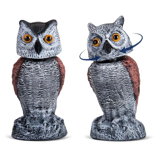 Fake Owl Decoys to Scare Birds Away, 2 Pack, Wind-Driven Rotating Heads