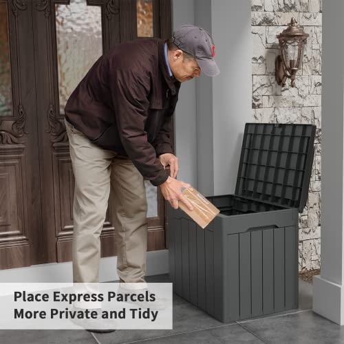 Flamaker Deck Box 31 Gallon Waterproof Resin Small Storage Box with Lid - color: Grey, size: 31 Gallon