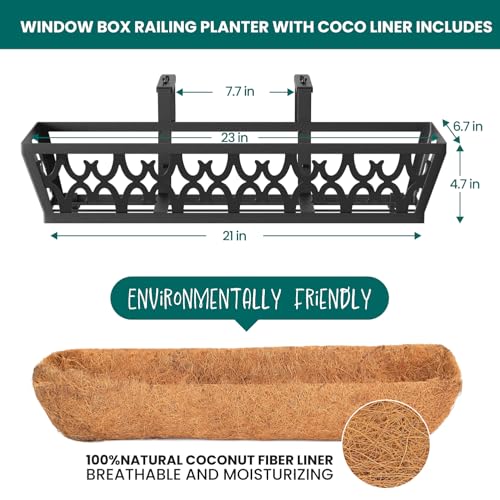 4-Pack 24IN Window Box Railing Hanging Planter Coco Liner Basket, S3 - color: 4pcs - 24in Style 1