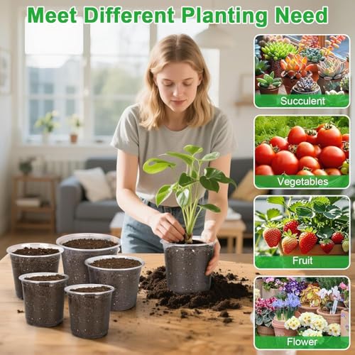 10 Inch Clear Nursery Pots with Drainage Holes, 5 Pack Plastic Pots for Plants, Seedling Starter Pot Variety Pack, Garden Plant Pots for Succulents Flowers Cactus - size: 10 Inch