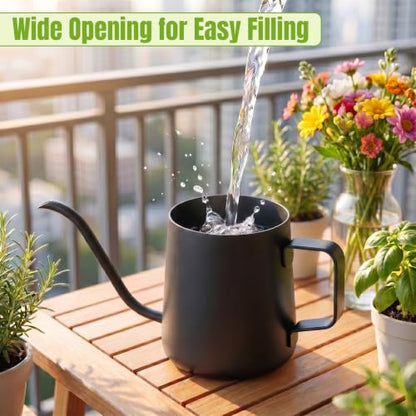 Doseno Black Watering Can, 12oz Stainless Steel, Long Spout and Handle - size: 350ml/12oz-Black