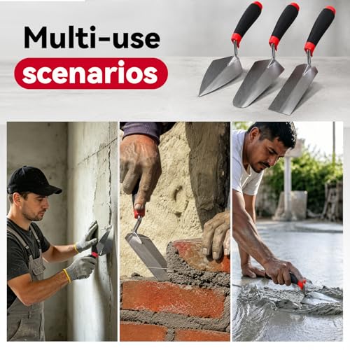 Mister Rui 3-Pack Trowels, Stainless Blades, Masonry Tool, Comfort Handle