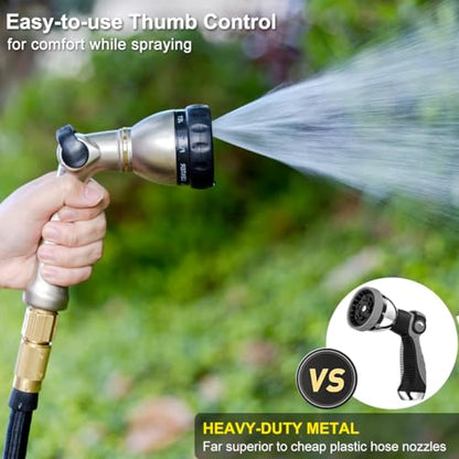 FANHAO Metal Thumb Control Garden Hose Nozzle Heavy Duty, 8 Spray Patterns - color: Silver