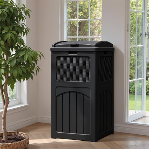 Greesum 33 Package Delivery Box for Outside, Waterproof Resin Garbage Bin with Lid for Hideaway, Deck, Patio, Black - color: Black, style: 1 Pack