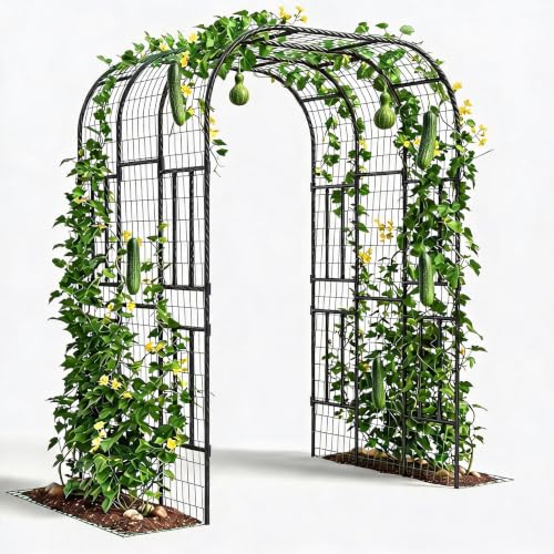 Metal Garden Arch Trellis, 7.3 Ft Black for Raised Beds, Plant Support for Cucumbers & Climbing Vegetables - size: U-Insert-Fit 7.3 x 5 x 4 Ft