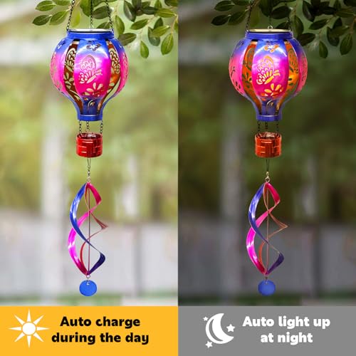 Hot Air Balloon Solar Lantern Butterfly Wind Spinners with Flame Light