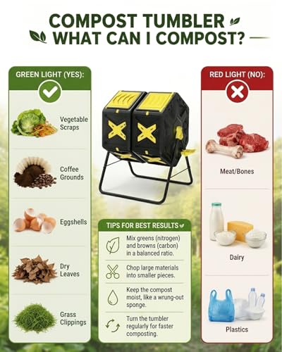 Compost Bin Outdoor - 2 X 18.5 Gal Dual Chamber Compost Tumbler, Outdoor Rotating Composter with Easy-Turn, Fast-Working System - size: 2 x 18.5 Gal