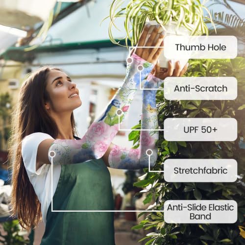 YPHCDO Gardening Sleeves for Women Sun Protection Cooling Arm Sleeves - color: Hydrangea Bird Pink