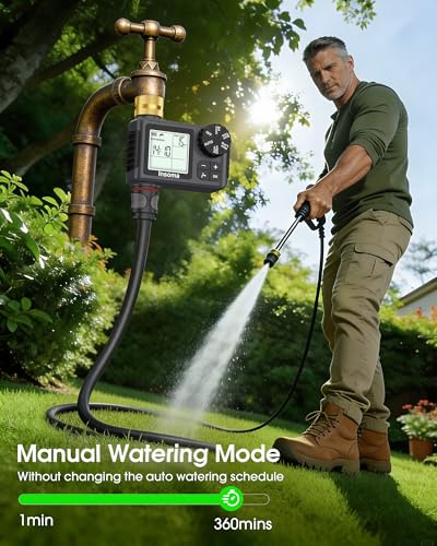 Water Timer for Garden Hose with Brass Inlet & Outlet, 1 Outlet Sprinkler Timer with Auto/Manual/Rain Delay Mode, Large LCD Display, Easy Programming Hose Timers for Lawn Garden Yard Vacation Watering - color: Gray
