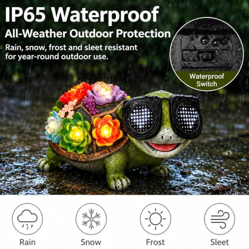 Solar Turtle Garden Statue with Heart-Shaped LED Sunglasses, Light Up - color: Green Turtle Statue