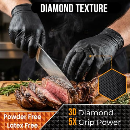 ANBOSON 10 Mil Heavy Duty Diamond Texture Nitrile Gloves, X-Large, 100 Ct - color: Black of 100, size: X-Large