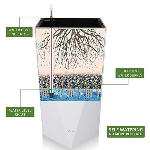 Dexceder 20 Inches Self Watering Tall Planter (White) - color: White, size: 20