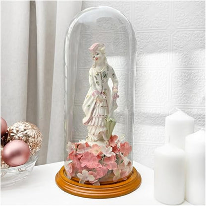 Plymor 5.5" x 13" Glass Display Dome Cloche (Oak Veneer Base) - color: Oak Veneer Base